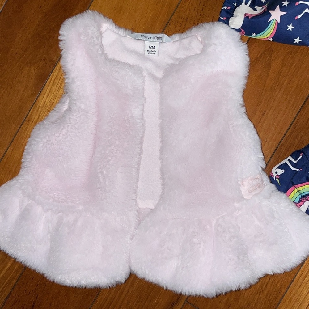 Baby Gap Soft Pink Quilted Vest Calvin Klein faux fur vest unicorn jacket 12 mo - Picture 7 of 9